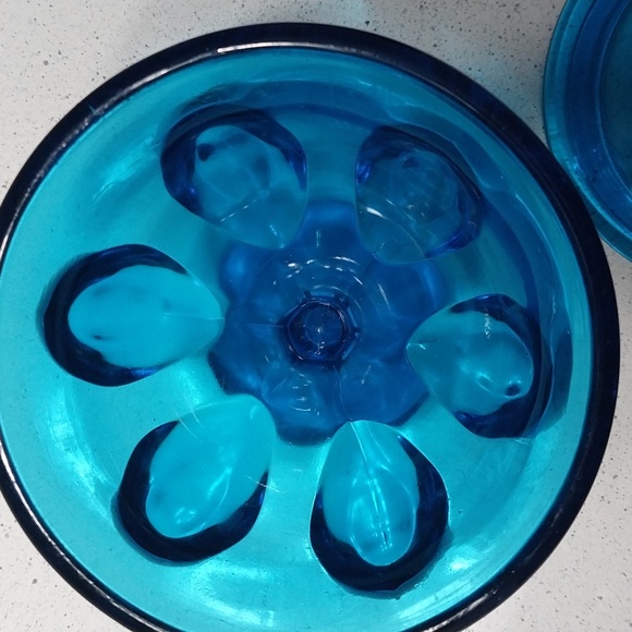 LE Smith Blue Glass Compote Dish Candy Dish 6 Petals - Picture 4 of 5